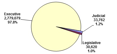 pie chart explaining the Distribution of Federal Civilian Employment by Branch