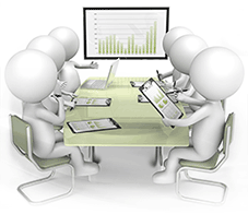 Meeting at a long conference table