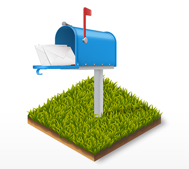 Image of a blue mailbox with two letters inside.